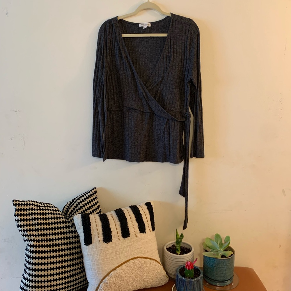 Super soft grey long sleeve wrap top